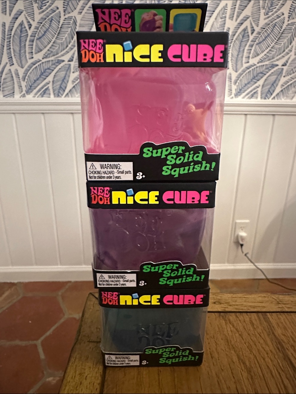 Schylling NeeDoh Nice Cube Super Solid Squish - Pink, Purple, Blue (3 Total)